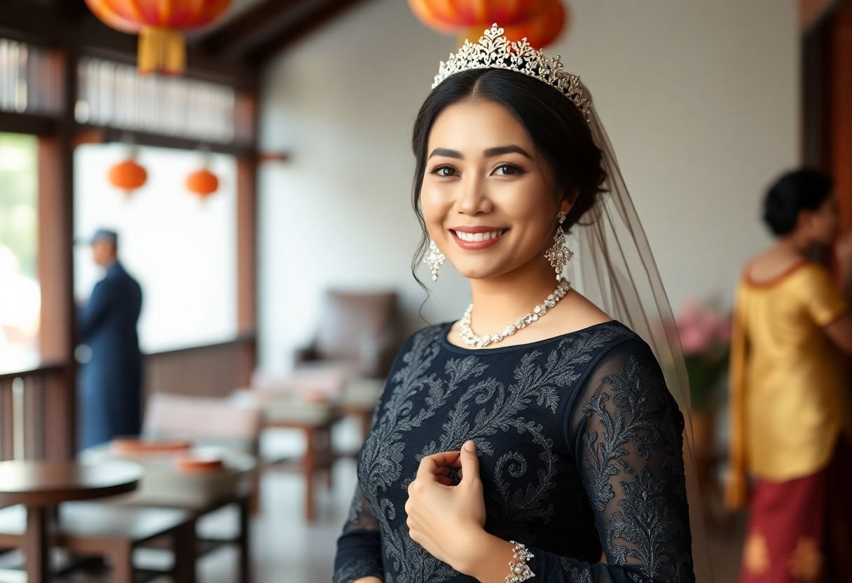 Bride in a black dress in a cultural setting