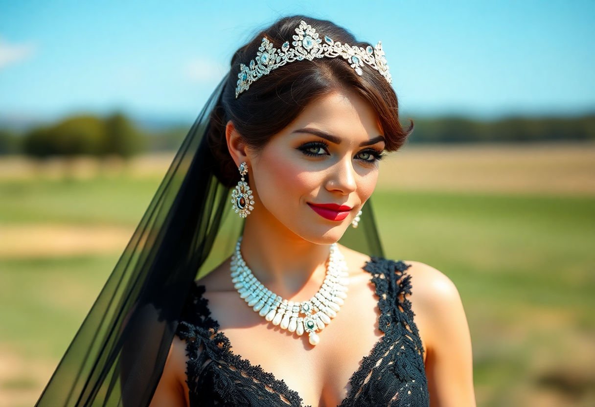 Accessories paired with black wedding dress