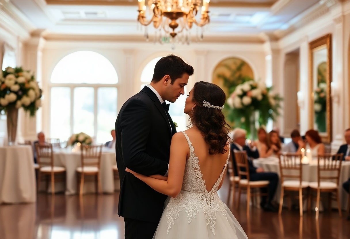 Bride in black dress at elegant venue