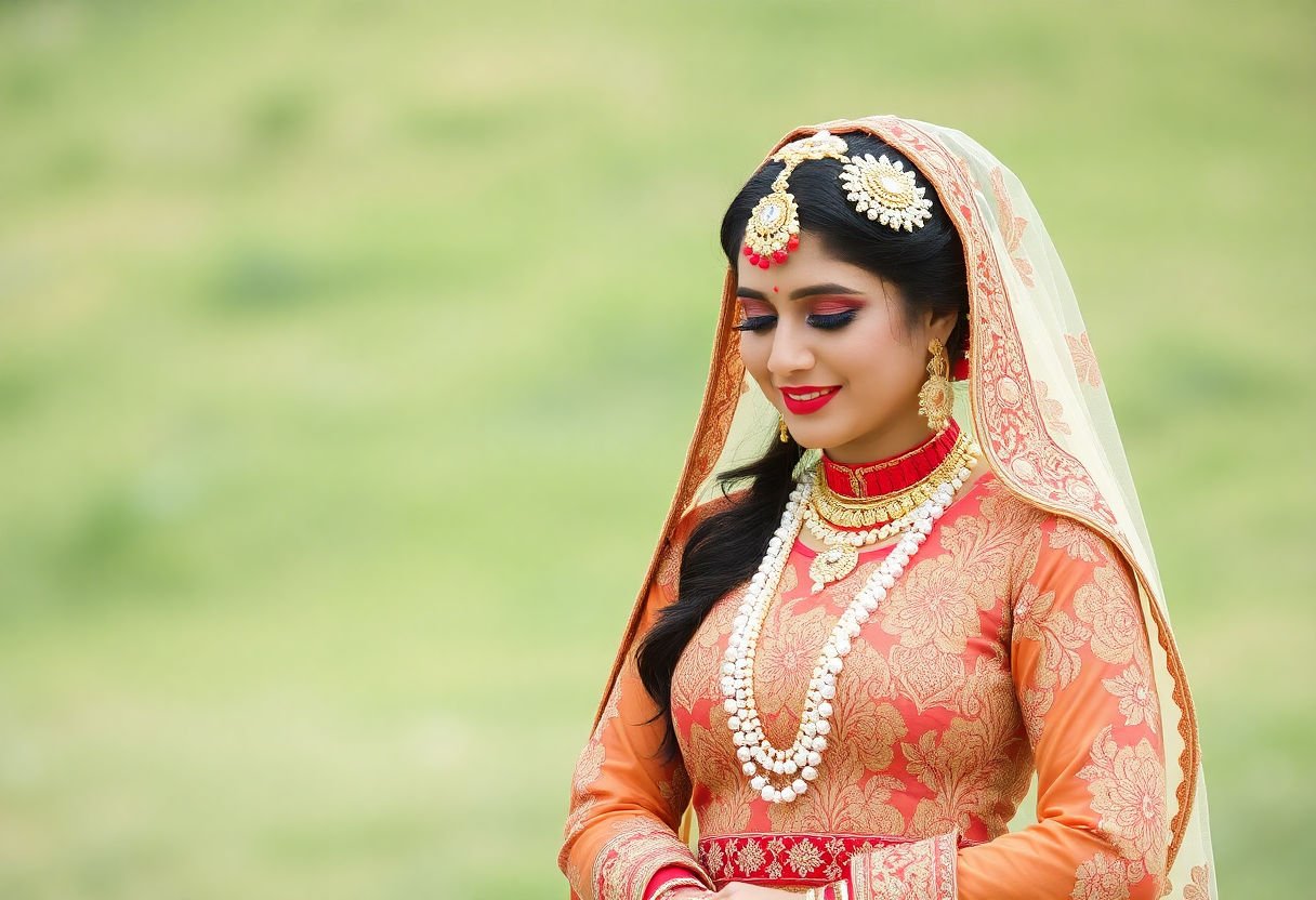 Bride embracing unique cultural attire.