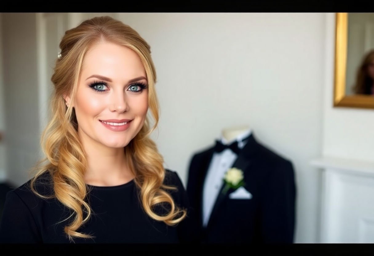 Black tie wedding guest hair and makeup look