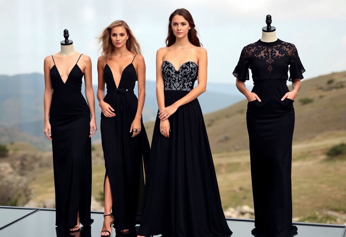 Designer black maxi dresses showcase