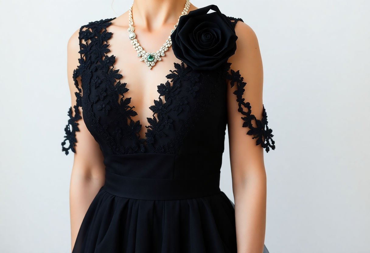 Accessories paired with a black wedding dress.