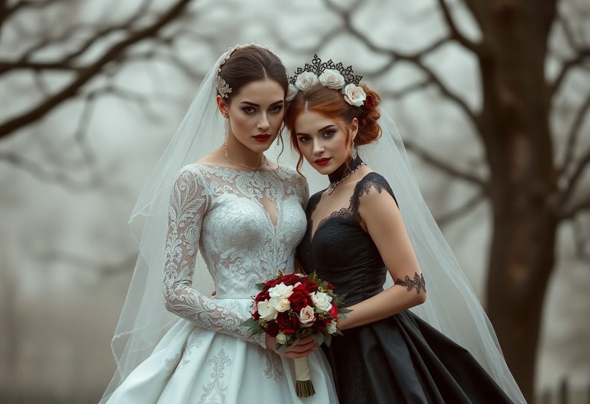 Gothic elements in wedding fashion.