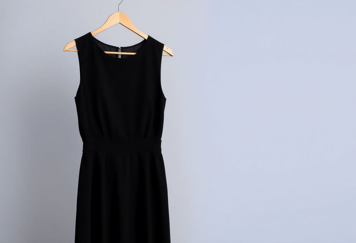 Classic black dress on a hanger