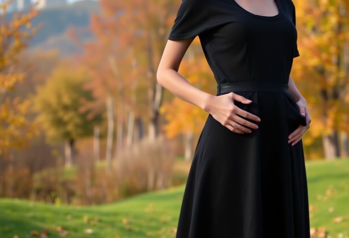 Black dress with seasonal backgrounds