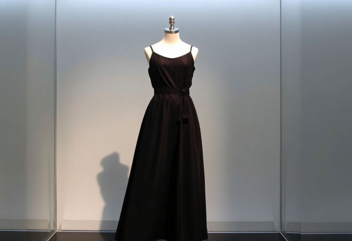 Long black dress on display.