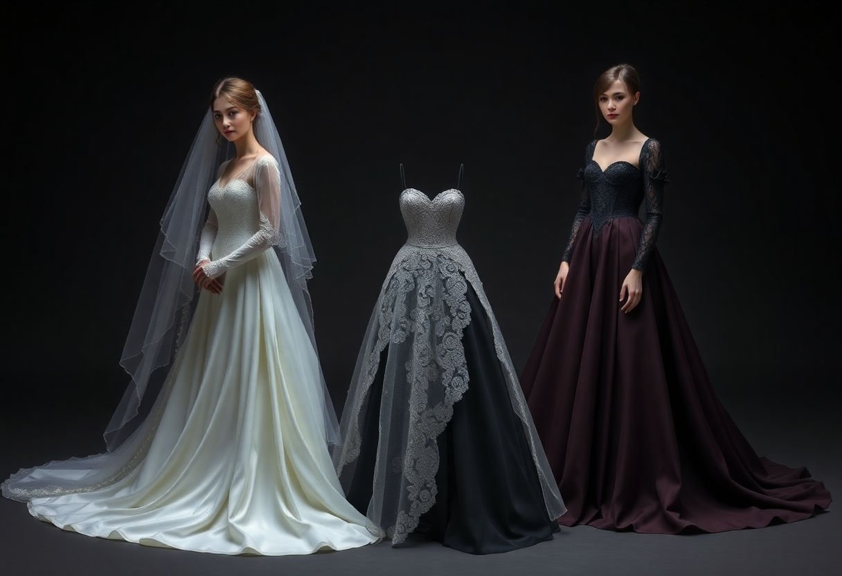 Various styles of gothic wedding dresses