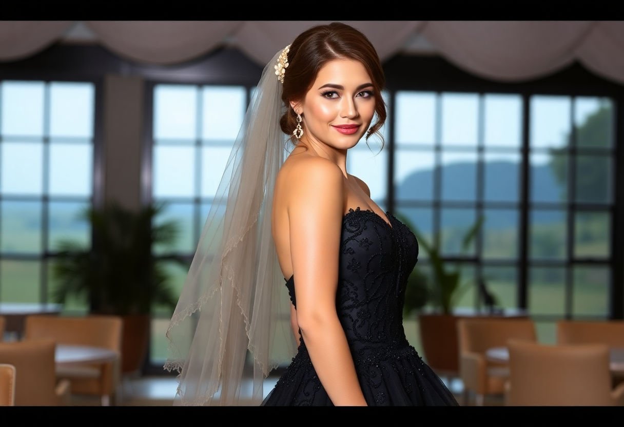 Celebrity wearing a black wedding dress